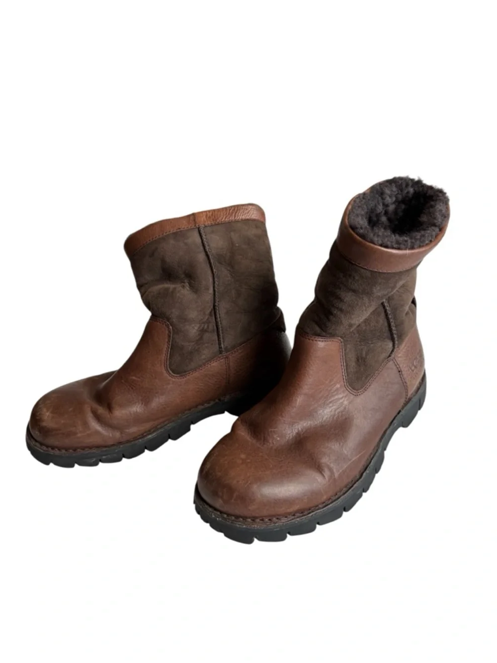 UGG Men's Brown Leather & Suede Insulated Short Boots - Picture 1 of 13